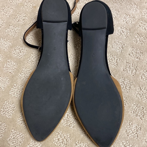 Suede black and beige flats . Size 6 . Ankle strap. - Picture 4 of 6